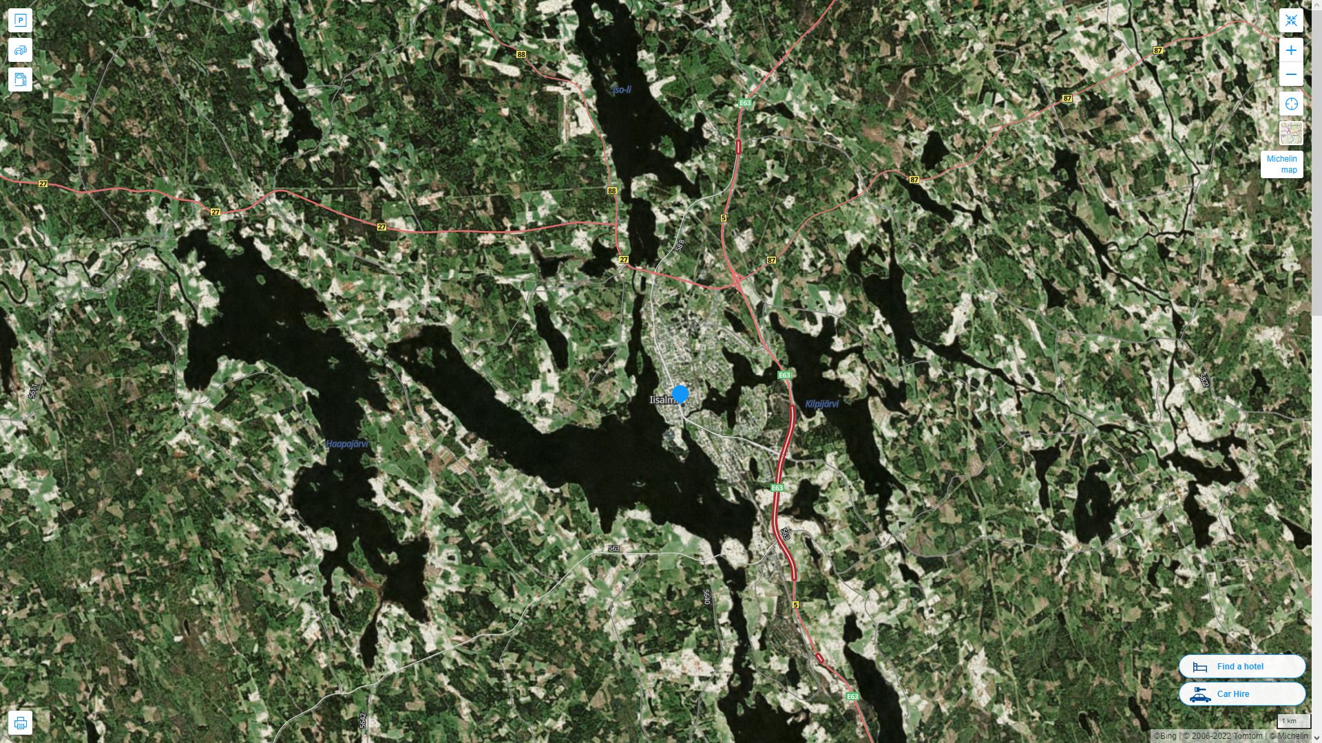 iisalmi Finlande Autoroute et carte routiere avec vue satellite